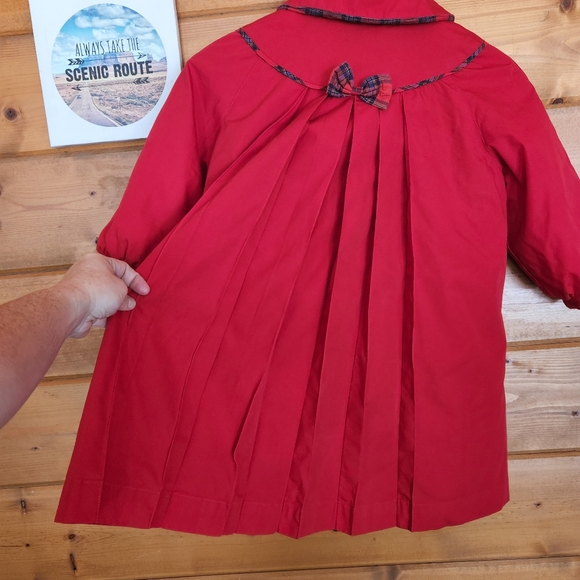 Rothschild 💜 Vintage Red Dress Coat Jacket Pleated Plaid Faux Fur Lined Girls 4 - Picture 7 of 11